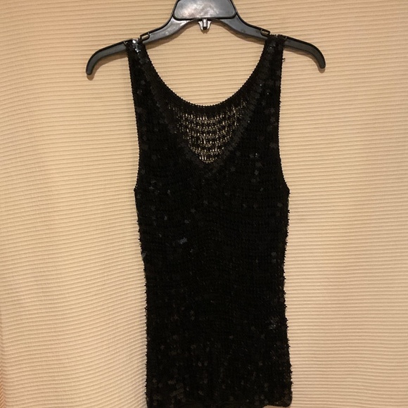 Black flower sequined tank top A.V.V. By Michel Klein Paris - Picture 1 of 6